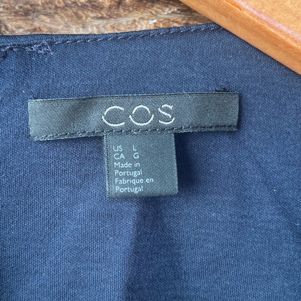 COS | Navy Crewneck Ruched Long Sleeve Dress L - Picture 4 of 7